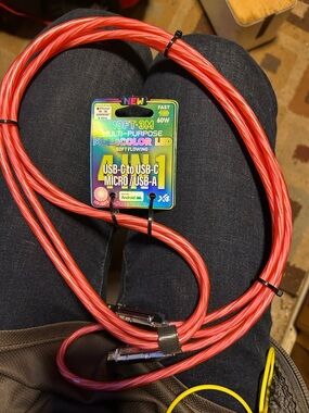 Multi-Connector LED Charging Cable in Red - 3M, USB-C/Micro/USB-A